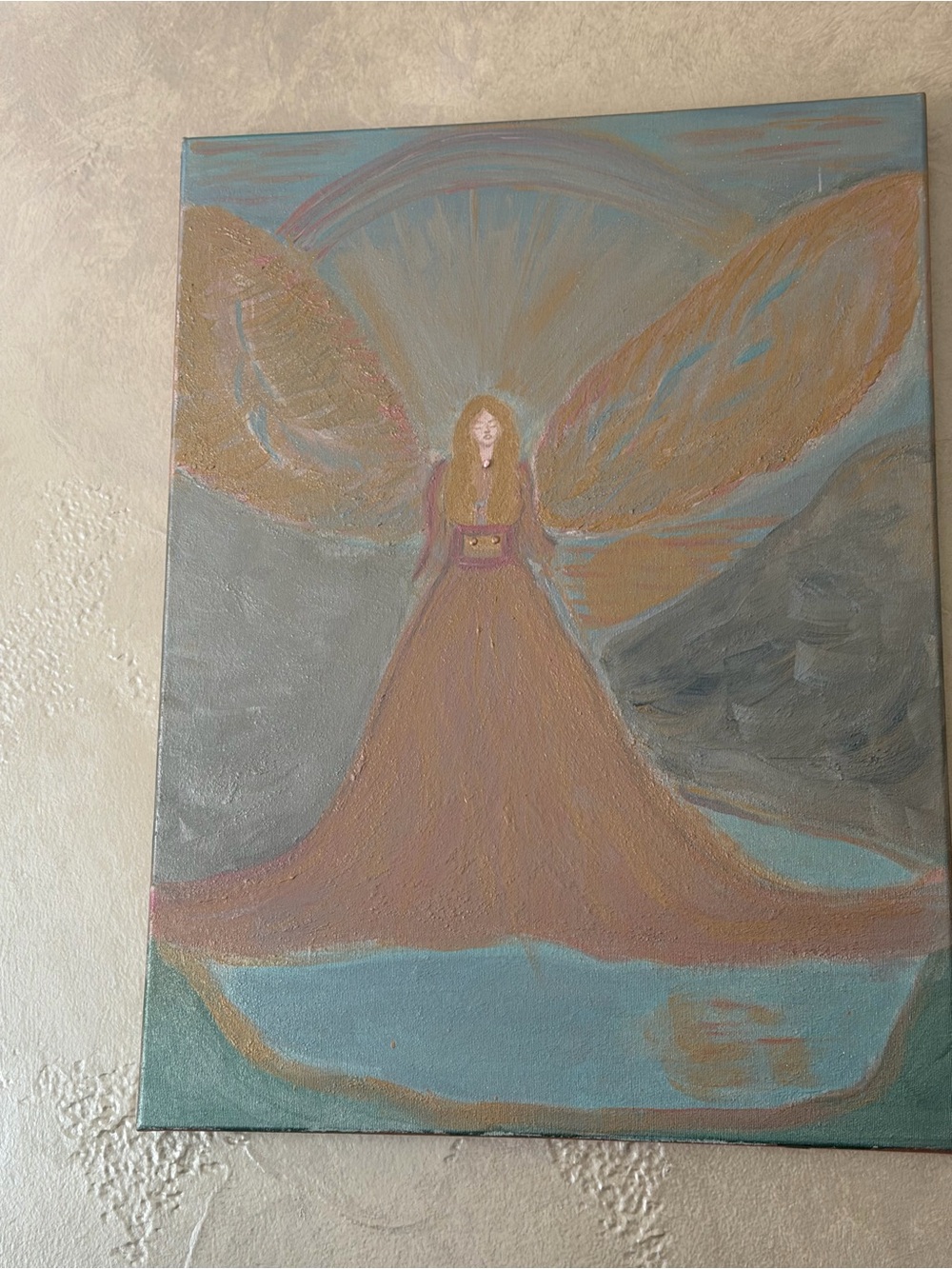 Pastel Angel Wings Canvas Wall Art - Pink and Gold